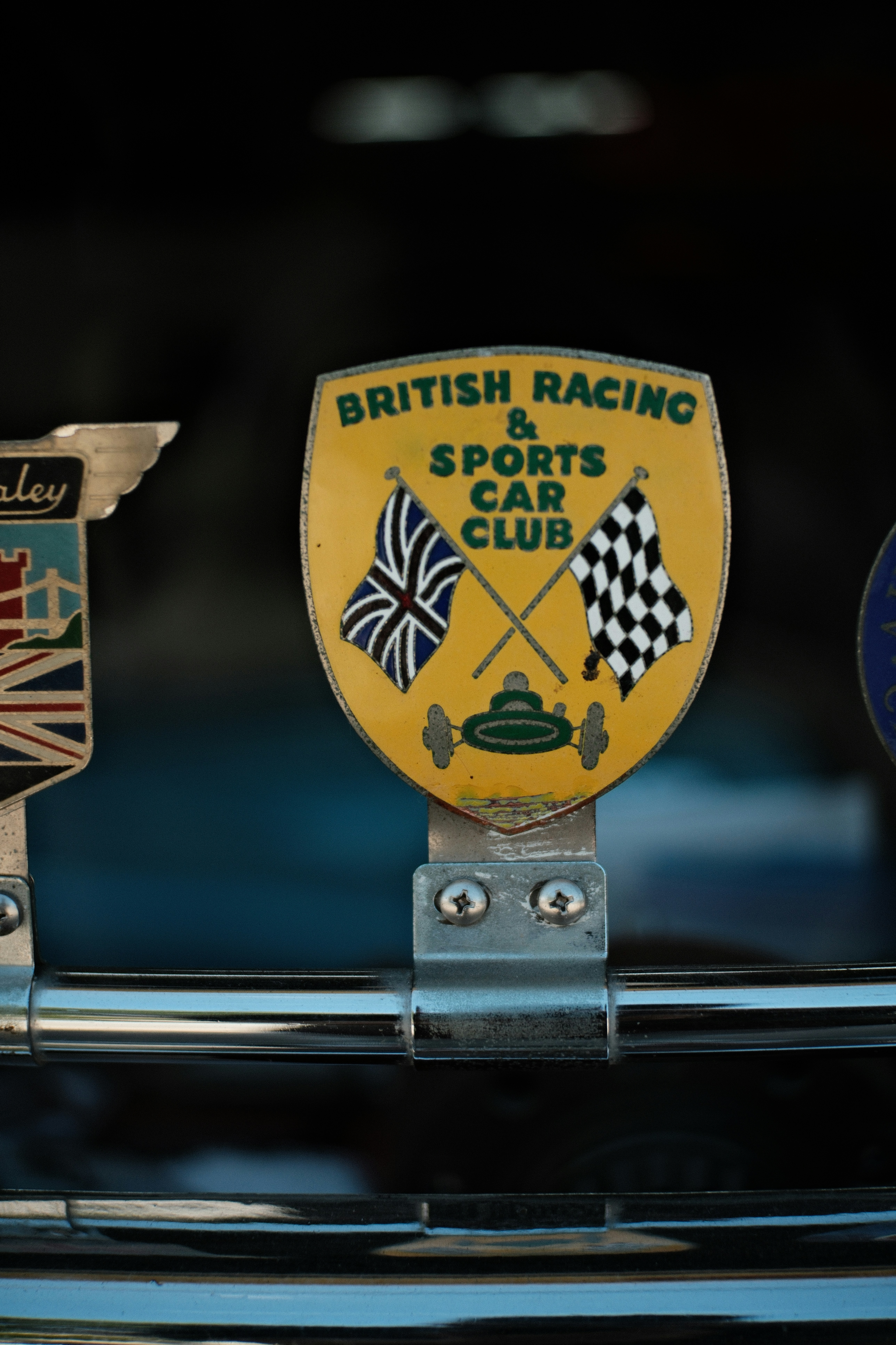 a close up of a badge on a car